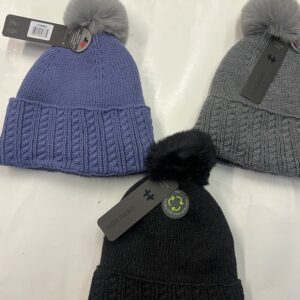 Ladies HOT PAW Cuff  Heavy Knit Fur Pom Toque