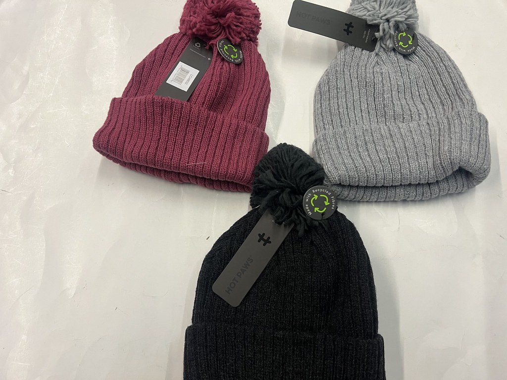 Ladies HOT PAW  Ribbed HW 2 Layer  Knit Pom Toque