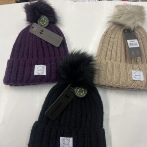 Ladies HOT PAW , Cuff Cable Knit Fur  Pom Toque