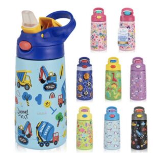 Kids Printed double wall   Steel Bottle with Straw Top and Handle .