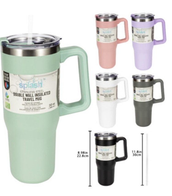 Double wall Travel mug with  Rigid Straw