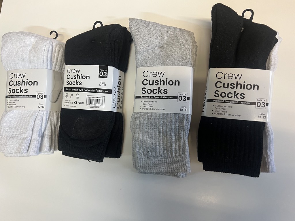 Mens 3 pack Cushioned Crew Sport Socks