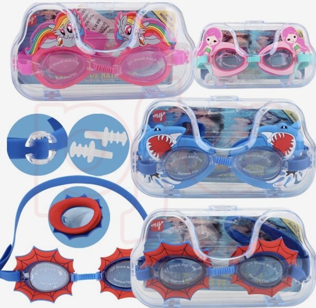 Kids Water World Character Swim Goggles with Big case .
