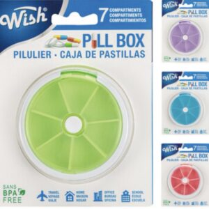 Round Rigid Quality 7 compartment Travel Pill Box.