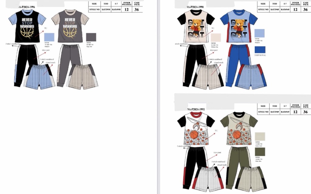 Boys 3 piece coordinating Top /Pant and Short set