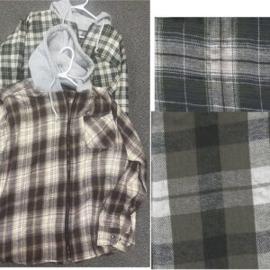 Mens Flannel , Plaid hoody Zippered Jacket with side Pockets